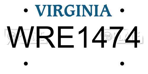 WRE1474 Virginia License Plate