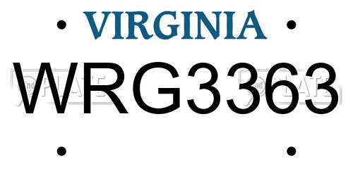 WRG3363 Virginia License Plate