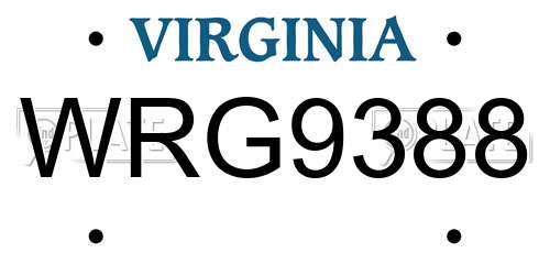 WRG9388 Virginia License Plate