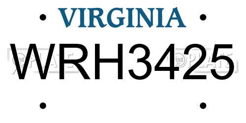 WRH3425 Virginia License Plate