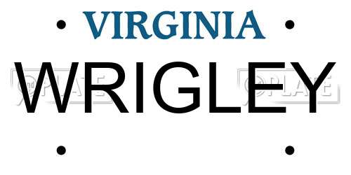 WRIGLEY Virginia License Plate