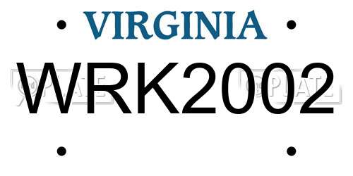 WRK2002 Virginia License Plate