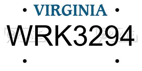 WRK3294 Virginia License Plate