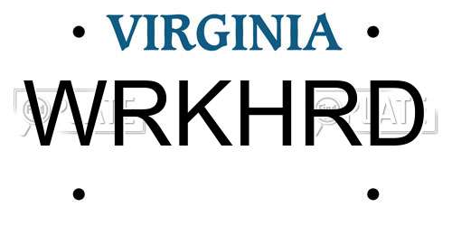WRKHRD Virginia License Plate