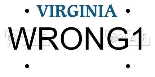 WRONG1 Virginia License Plate