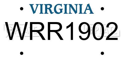 WRR1902 Virginia License Plate