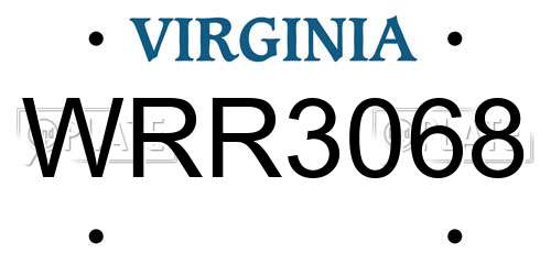WRR3068 Virginia License Plate