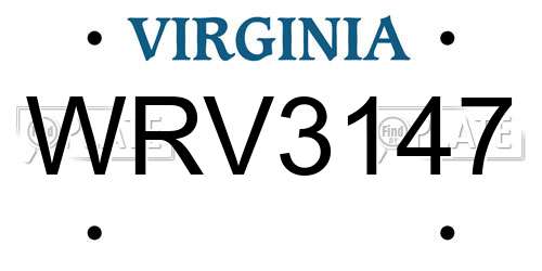 WRV3147 Virginia License Plate