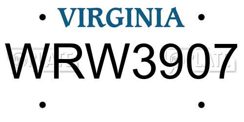WRW3907 Virginia License Plate