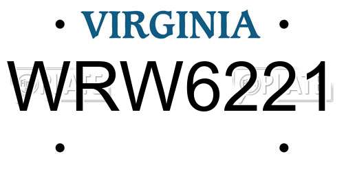 WRW6221 Virginia License Plate