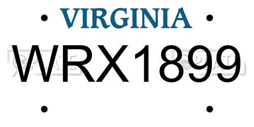 WRX1899 Virginia License Plate