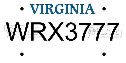 WRX3777 Virginia License Plate