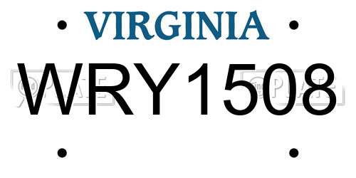 WRY1508 Virginia License Plate