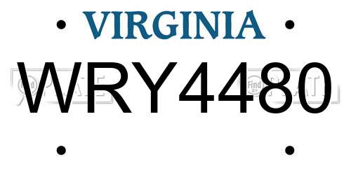 WRY4480 Virginia License Plate