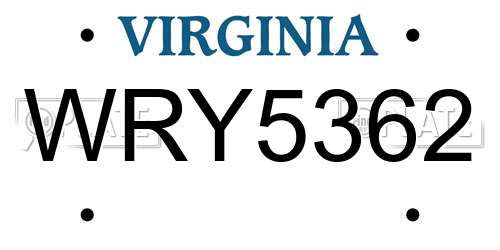 WRY5362 Virginia License Plate