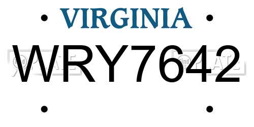 WRY7642 Virginia License Plate