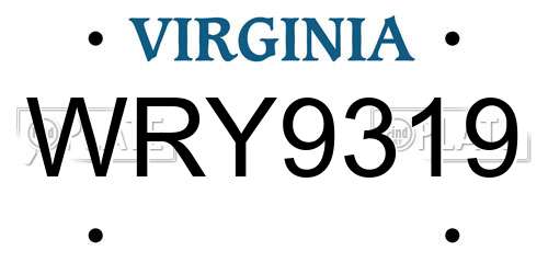 WRY9319 Virginia License Plate