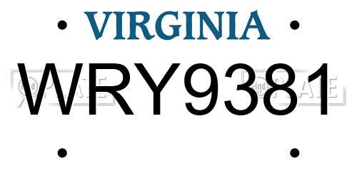 WRY9381 Virginia License Plate