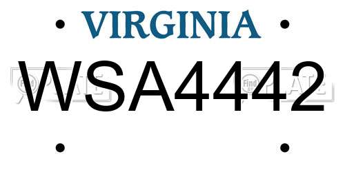 WSA4442 Virginia License Plate