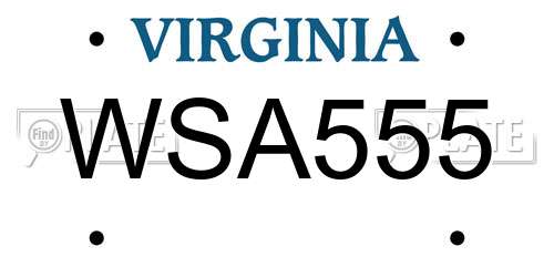 WSA555 Virginia License Plate