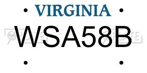 WSA58B Virginia License Plate