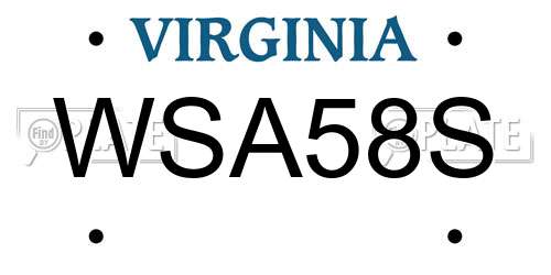 WSA58S Virginia License Plate