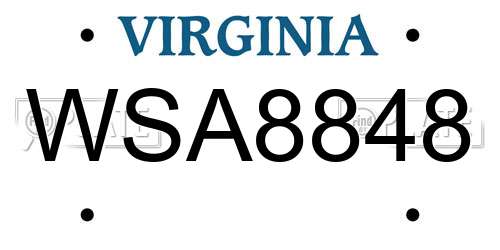 WSA8848 Virginia License Plate