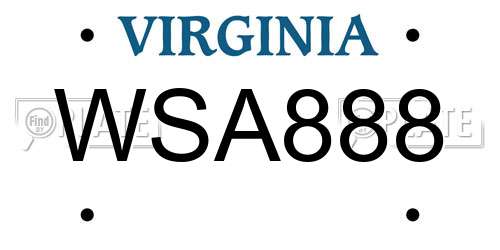 WSA888 Virginia License Plate