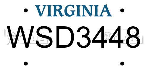WSD3448 Virginia License Plate