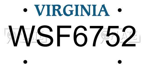WSF6752 Virginia License Plate