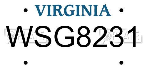 WSG8231 Virginia License Plate