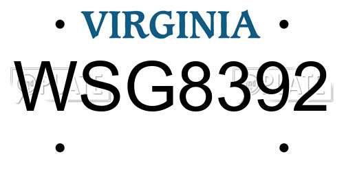 WSG8392 Virginia License Plate