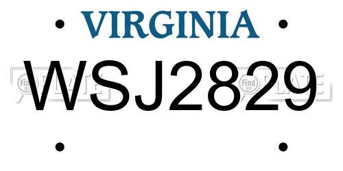 WSJ2829 Virginia License Plate