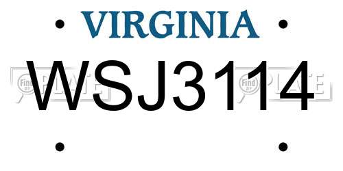 WSJ3114 Virginia License Plate