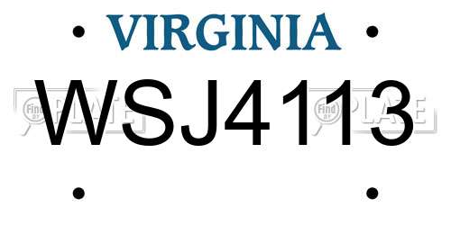 WSJ4113 Virginia License Plate