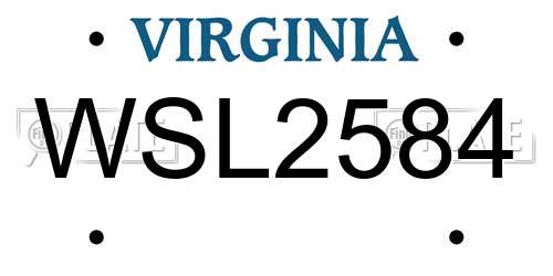 WSL2584 Virginia License Plate