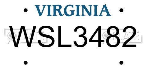 WSL3482 Virginia License Plate