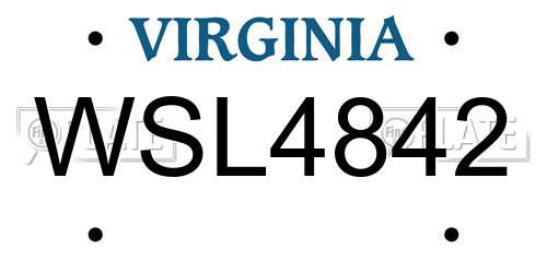 WSL4842 Virginia License Plate