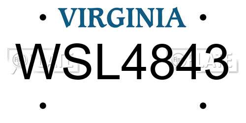 WSL4843 Virginia License Plate
