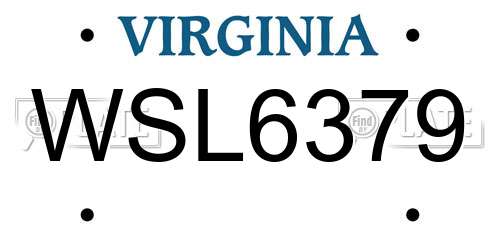 WSL6379 Virginia License Plate