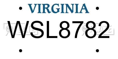 WSL8782 Virginia License Plate