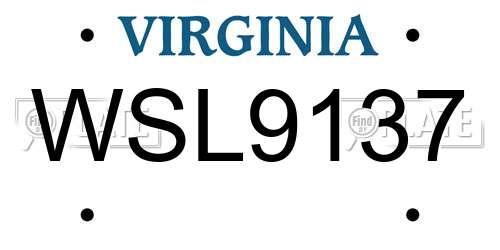 WSL9137 Virginia License Plate
