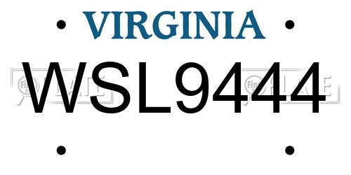 WSL9444 Virginia License Plate