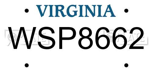 WSP8662 Virginia License Plate