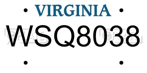 WSQ8038 Virginia License Plate