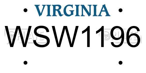 WSW1196 Virginia License Plate