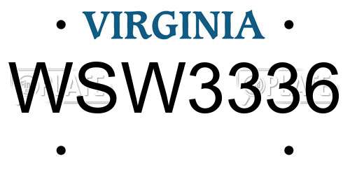 WSW3336 Virginia License Plate