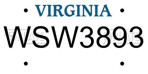 WSW3893 Virginia License Plate