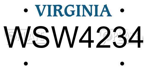 WSW4234 Virginia License Plate