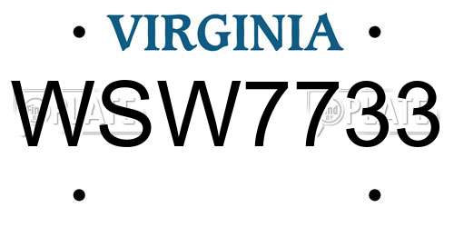 WSW7733 Virginia License Plate